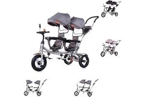Chipolino Tricycle Dreirad 2Play Zwei Kinder bis 50 kg Gummireifen Lenkstange, Farbe:hellgrau
