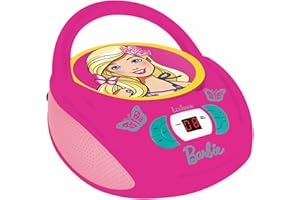 Lexibook- Barbie, Mattel-Reproductor Radio CD, Altavoz portatil, Toma Micro y Aux-in RCD108BB Lector, Entrada para micrófono, AC o Funciona con batería, Rosa, Color