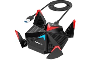 NEWFAST AX5400 Chiavetta WiFi per PC Fisso Antenna WiFi USB 3.0 Tri-Band 2.4G/5G/6Ghz Adattatore WiFi Alto Guadagno, Wireless USB WiFi 6 per PC/Desktop/Laptop, Ricevitore WiFi Dongle Supporta Windows 11/10