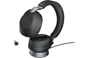 Jabra Evolve2 85 Casque PC Sans Fil avec Station de Charge - Casque Audio Certifié UC Anti-Bruit avec Batterie Longue Durée - Adaptateur Bluetooth USB-C - Noir