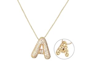 RWQIAN Bubble Initial Letter Chain Argento/Oro Delle Donne Balloon Sparkling Zirconia Lettera Pendente Collana Alfabeto A-Z Gioielli Regali delle Donne