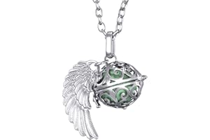 Morella femme Collier ange gardien en acier inoxydable 70 cm avec ailes d'ange et boule sonore en zircons Ø 16 mm dans une pochette en velours