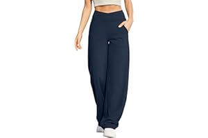 G4Free Yoga Pants for Women Wide Leg Trousers Crossover High Waist with Pockets Petite/Regular/Tall Loose Stretch Casual Lounge Pants