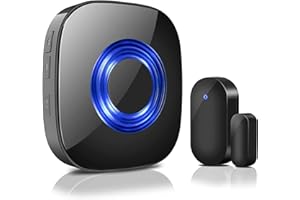 Tür Fenster Sensor klingel PHYSEN Türsensor mit Magnetsensor, 58 Klingeltöne mit LED-Anzeige für Zuhause/Büro/Geschäfte, 600 Fuß Reichweite,schwarzer Stecker-Empfänger,5 Lautstärkestufen