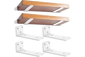 YFCVIP 4 Piezas Soporte Estanteria Pared, 15cm Pesado Escuadras para Estanterias Flotante con Tornillos, Soporte Balda Flotante Pared Invisibles para Cocina | Dormitorio (Blanco) 6in