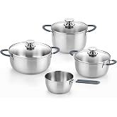 BRA Master | Cookware 7 Pieces, Including Induction | 18/10 Stainless Steel, Non-Stick, Silicone Coated Handle, Suitable for