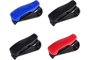 XPOOS 4 Pcs Car Glasses Holder, Glasses Holder for Car Sun Visor, Car Glasses Cases,Sunglasses Holder Clip Hanger Eyeglasses Mount with Ticket Card Clip(Black, Blue, Red)
