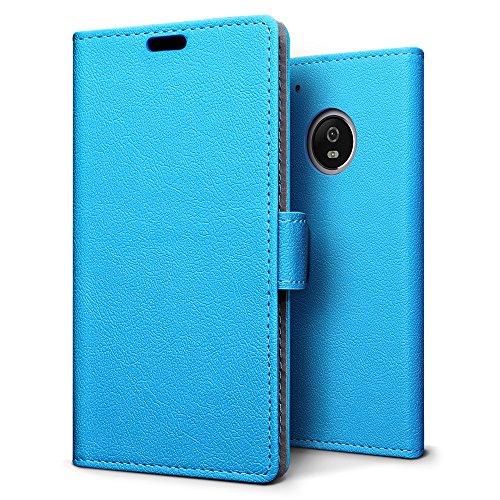 SLEO Funda Moto G5  Cartera Carcasa Piel PU Suave Flip Folio Caja Super Delgado  Estilo Libro Soporte Plegable y Cierre Magn  tico  para Motorola Moto G5 - Azul