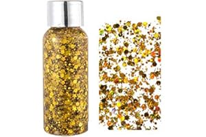 GL-Turelifes Sirène Paillettes Chunky Glitter Liquide Fard À Paupières Glitter Body Gel Festival Glitter Cosmétique Visage Cheveux Ongles Maquillage Longue Durée Mousseux 30g (02# Or)