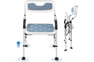 EOSPRIM Sgabello per doccia anziani，Sedia per doccia anziani，Sedia doccia disabili，Sedile per doccia，Seggiolino doccia anziani，Sedia con braccioli per anziani，sedile doccia ribaltabile (Grigio, L)