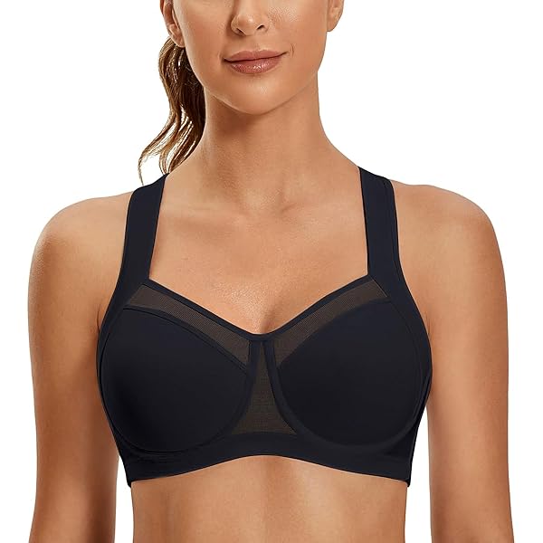 SYROKAN Hoge Impact Beugels Verstelbare Bandjes Voor Dames Hoge Ondersteuning, Plus Size Volledig Gewatteerde Sport-bh Beige 85D