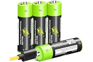 HITRENDS Pilas AA [4 Pack], 1,5 V/1250mAh Batería de Litio de Recargable por USB con 4 en 1 Carga Micro USB Cable, Carga Rápida de 1,5 h, No Necesita Cargador de Pilas Extra, Batería Reciclable de 3000 Ciclos