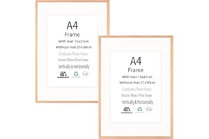 Weikani Cornice per foto A4 con passepartout, confezione da 2 cornici in legno di quercia, 21 x 30 cm, cornice per certificati, con plexiglass, per montaggio a parete o esposizione da tavolo