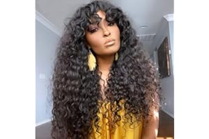 CLASSINE Curly Human Hair Wig with Bangs Perruque Femme Naturelle Brésilien avec Frange Glueless Wig None lace wig human hair wig with bang 26Inch