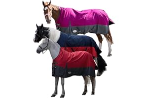 REITSPORTPLUS Pferdedecke 600D High Neck 50g, 100g, 200g Weidedecke Winterdecke Regendecke Turnout : 50g Navy/Braun 145