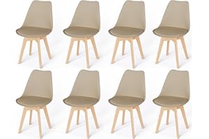 WAFTING Set di 8 sedie da pranzo imbottite con gambe in legno di faggio e morbida sedia imbottita, per sala da pranzo, soggiorno, camera da letto, cucina, sala riunioni, (kaki imbottiti)