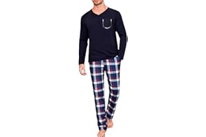 Uniexcosm Pyjama Homme Hiver Coton Ensemble de Pyjama à Carreaux Vêtements de Nuit à Manches Longues Ensemble Pyjama Homme à Carreaux