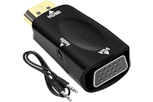 AIYEEN Adapter HDMI na VGA, adapter HDMI 1080p męski na VGA żeński z kablem gniazda audio 3,5 mm, kompatybilny z monitorem, laptopem, komputerem, projektorem, HDTV, Chromebookiem i innymi (czarny)
