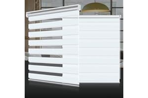 SMONTER Easy Fix Zebra Roller Blind,Day and Night Blinds Curtains with Install Accessories (65CMx150CM, WHITE)