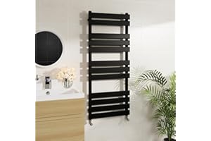 Warmehaus Minimalist Bathroom Flat Panel Heated Towel Rail Radiator Rad Black 1200x500mm - Modern Central Heating Space Saving Radiators - Perfect for Bathrooms