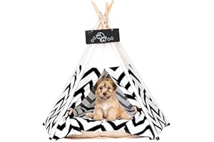 NUKIED Pet Teepee Tents 60x60x70cm Dogs & Cats Bed Pet Play House Dog Tents with Thick Cushion & Blackboard Removable and Washable Dog Teepee Bed Dogs Cats Nest Play House Indoor Easy Assemble