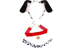 GWAWG 3-teiliges Dalmatiner-Kostüm-Zubehör-Set, inklusive Hundeohr-Stirnband, Samt-Halsband und Schwanz für den Welttag des Buches, Halloween, Party, Tiere, Cosplay