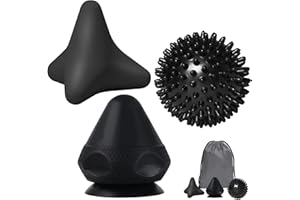 RYMALL Punkt spustowy i piłka jeżowa, bezbolesny zestaw przycisków z przyssawką i kieszenią, do bólu mięśni i napięć, urządzenie do samodzielnego masażu (czarny)