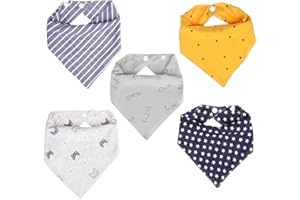 Nabance Absorbent Baby Bib 5 Pack Cotton Drool Bibs Bandana for Newborns Infants Boys Teething Feeding