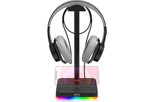 KAFRI RGB Headphone Stand with USB Hub, Desk Gaming Headset Holder Hanger Rack with 1 USB2.0 Extension Charging Port Cord - Suitable for Gamer Desktop Table Game Earphone Accessories
