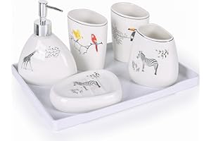 XYQXYQ Elegantes 6-teiliges Keramik-Badezimmer-Set ausgestattet mit Lotionspender Mundspülbecher Make-up-Teller Seifenteller Zahnbürstenhalter und Tablett modernes Badezimmer-Dekorationsset Tier