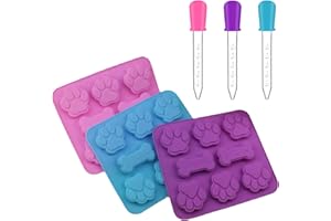 Bekecidi 3 uds moldes de silicona para patas y huesos de perro con 3 uds cuentagotas de silicona transparente con escala, herramienta para hornear moldes para tartas de pudín de gelatina