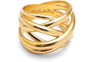 SINGULARU - Anello Triple Cross. Ottone con Finitura Placcata Oro 18 Kt. Gioielli da Donna. Taglia 10 a 20