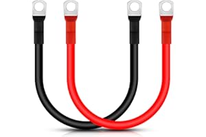 Lpluziyyds Lot de 2 câbles onduleurs de batterie 4 AWG/22 mm² 50 cm 12 V rouge et noir avec bornes à anneau M10 pour camion, moto, solaire, camping-car, marine