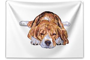 ABAKUHAUS Beagle Tapiz de Pared y Cubrecama Suave, Viejo Perro Que Se Reclina Boceto, No se Desliza de la Cama, 150 x 110 cm, Bebé De Brown Azul Blanco