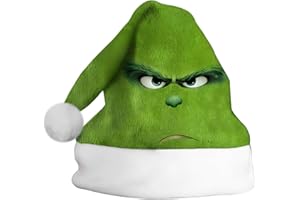 yumcute Weihnachtsmütze Erwachsene Unisex - Weiche Flanell Weihnachtsmann Mütze mit Gr-in-ch Cartoon Druck, Lustige Festliche Party Beanie Cap für Weihnachten Neujahr Geburtstag Maskerade