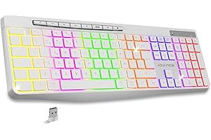 AD ADVANCE - R Type, Clavier sans Fil Silencieux Rechargeable, Touches Ergonomiques Lumineuses, Layout AZERTY Français, Autonomie Longue Durée, Connexion 2.4 Ghz, Compatible Windows, Mac, PC, Blanc