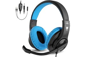 ShinePick Children's Headphones, 3.5 mm Wired Gaming Headset with Microphone, Lightweight Comfortable Overear Bass Surround for PS4/Xbox One/S/PC/Computer/Mobile Phone (Blue)