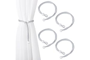 Dalababa 2 Pair Curtain Tie Backs Rope, Polyester Hand-Woven Drapery Holdbacks, Pearl Curtain Tiebacks Straps Buckles for Home Decor (Grey)