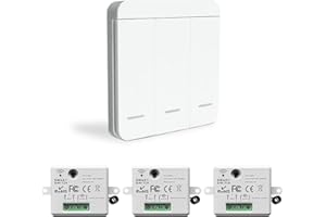 Bkiyougo Interrupteur d'éclairage sans fil, interrupteur de sécurité de l'émetteur RF et contrôleur de récepteur 10A, installation facile pour lampe jusqu'à 1500W（3 récepteur et 1 commutateurs）