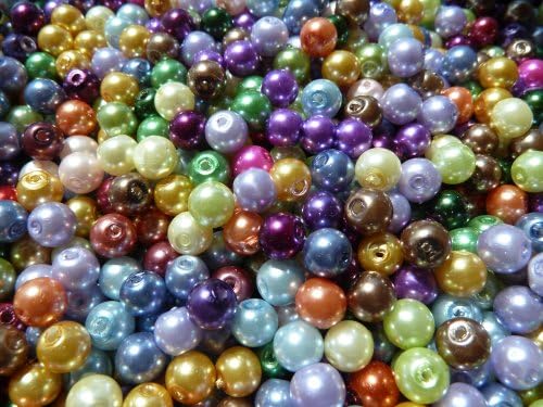 200 6mm Mixed Job Lot of Coloured Glass Pearl Beads + 25 mixed Colours 8mm Free