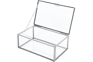 Homtone Pudełko w stylu vintage, ze szklaną pokrywką, srebrna dekoracyjna biżuteria, organizer, przezroczyste, prostokątne, srebrne pudełko na wesele, przyjęcie, dekoracja (14,6 x 9 x 5,5 cm, srebrny)