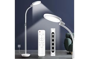 Trayvespace SAD Lamp, 10000 Lux Round Floor SAD Light Therapy Lamp，3-in-1 SAD Light with Remote & Touch Control & Adjustable Gooseneck for Reading/Office/Home