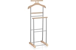 IDIMEX Valet de chambre MEDINA chevalet de nuit double portant pour vêtements, en MDF décor chêne sonoma et métal laqué argenté