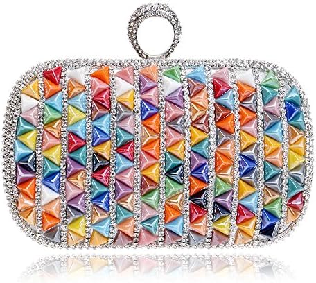TuTu Rivet Ceramics Fashion Women Evening Bags Colorful Candy Beaded Wedding Party Handbags Finger Ring Diamonds Metal Evening Bag, color