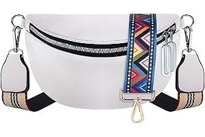 Aucenix Bauchtasche Damen Crossbody Bags - Gürteltasche Handtasche mit Breiter Gurt für Mädchen, Mode Hüfttasche mit verstellbarem Riemen, Stylisch Crossbag mit PU Leder (Weiße Tasche+Blau Gurt)