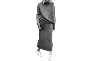 OIUHJN Damen Pullover Kleid Mode Winter 2 Stück Gerippte Gestrickte Wollpullover Rollkragen Gestrickter Pullover und Rock Frauen Set Elegante Frauen Freizeitkleider Strick Zweiteiler Damen Strickkleid