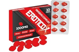 EROTICOX RED 1000mg | Stronger | Longer | Harder | Performance | Extra Strength Enhancing Pills, Stamina Endurance Booster Supplement Pills for Men | 10 Ginseng Tablets