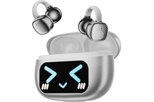 ZOMBIES CAT Clip on kopfhörer,Open Ear kopfhörer Bluetooth 5.4 mit Intelligenter Touchscreen,3.7g kabellos Sport kopfhörer,IP45 wasserdicht,AI-ENC Clear Calls,65 Std Wiedergabe,HY-C02,Silber