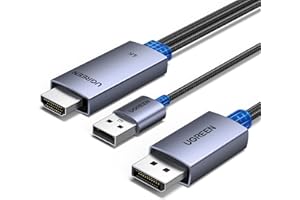 UGREEN 2M Cable HDMI a DisplayPort 4K 60Hz Transmisión Bidireccional Suporte HDR HDCP Adaptador DisplayPort a HDMI y Cable de Carga USB A Compatible con Switch 2 PS 5 4 Xbox PC TV Monitor