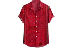 Cenlang Mens African Shirts Stylish Traditional Pattern Printed Shirt Botton Up Dashiki Shirts Short Sleeve Summer Beach Tops